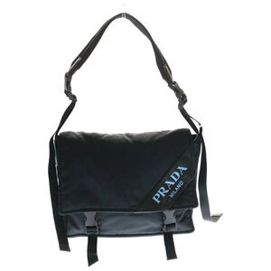 Prada Logo Stripe Tessuto Messenger Crossbody Bag black